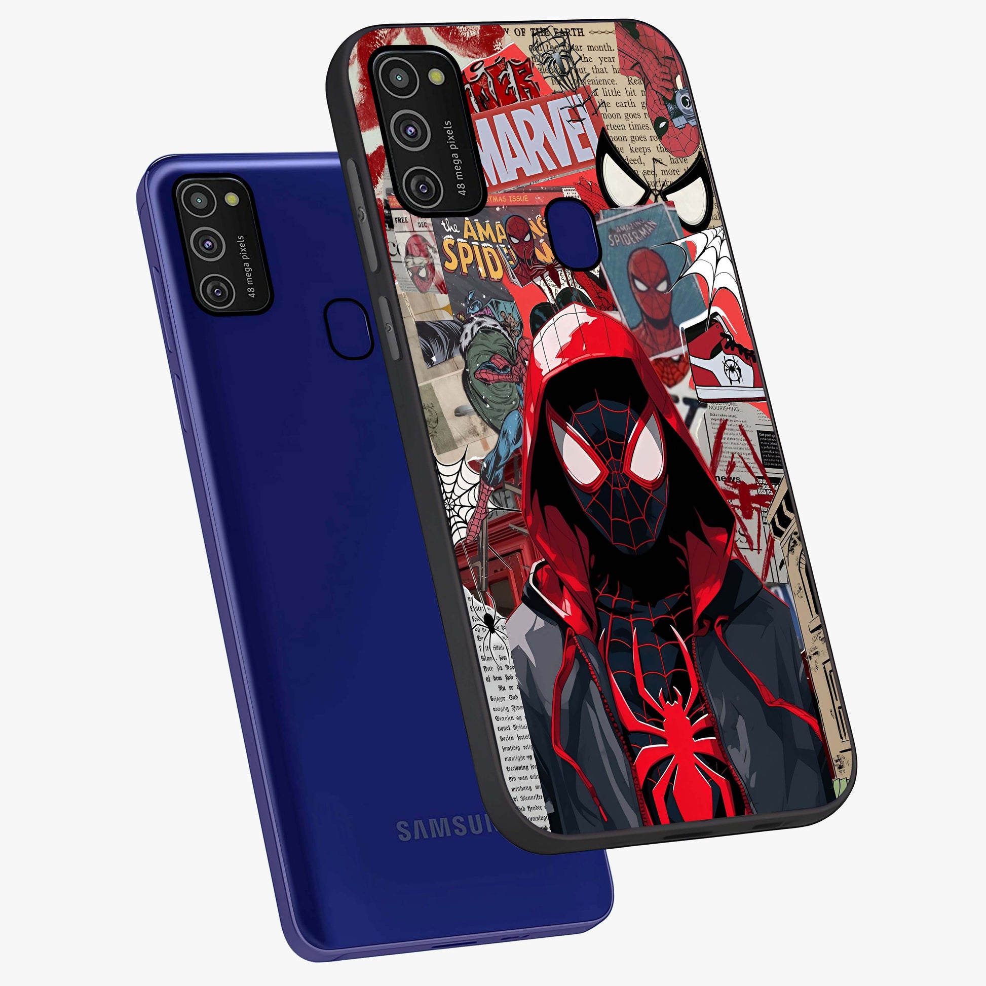 Spider Collage Street Glass Case displayed in angled mockup highlighting dynamic street style collage design with comic aesthetic.