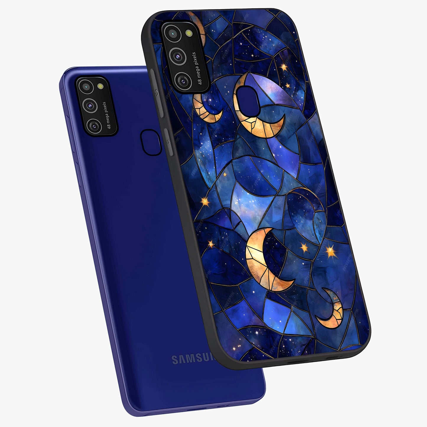 Starlit Sky Tapestry Glass Case displayed in angled mockup highlighting celestial night pattern with artistic aesthetic style.