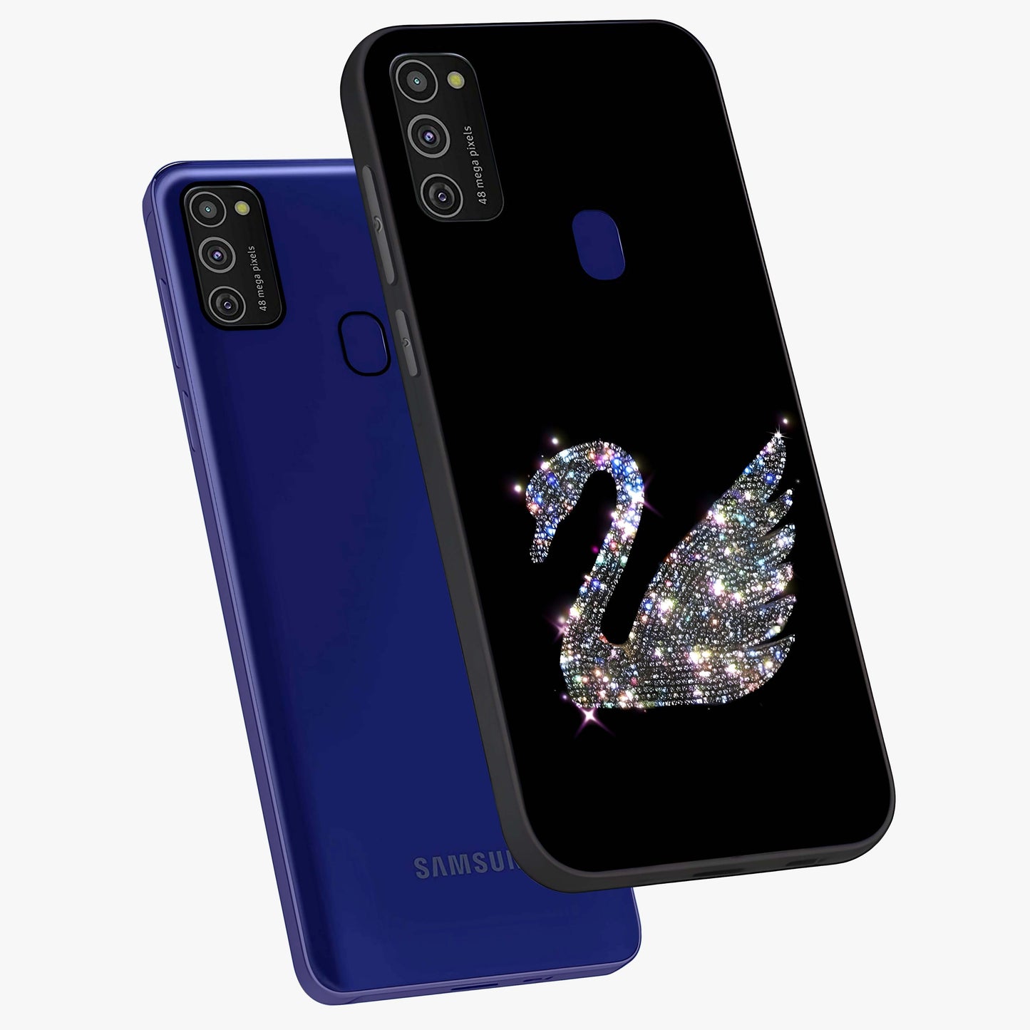 Starlit Swan Grace Glass Case displayed in angled mockup highlighting elegant swan illustration with dreamy celestial aesthetic.