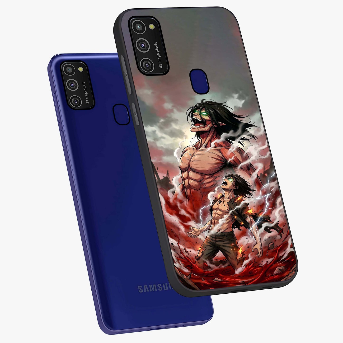 Titan Awakening Fury Glass Case displayed in angled mockup highlighting dramatic giant warrior design with bold anime aesthetic.