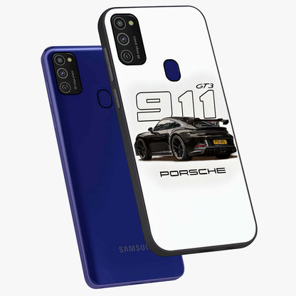 Turbo Legacy Icon Glass Case displayed in angled mockup highlighting dynamic automotive design with performance aesthetic.