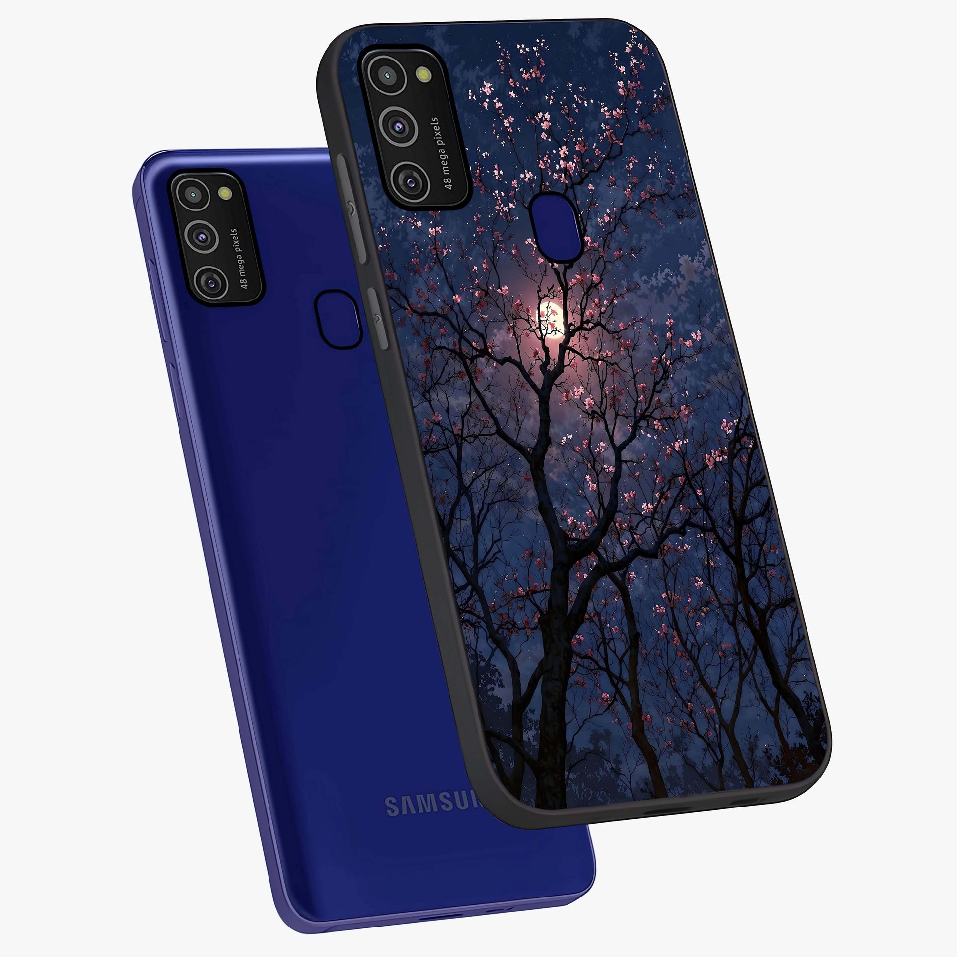 Twilight Sakura Serenade Glass Case displayed in angled mockup highlighting delicate sakura flower design with dreamy aesthetic.