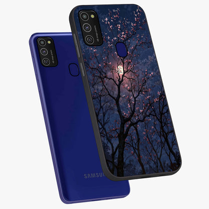 Twilight Sakura Serenade Glass Case displayed in angled mockup highlighting delicate sakura flower design with dreamy aesthetic.