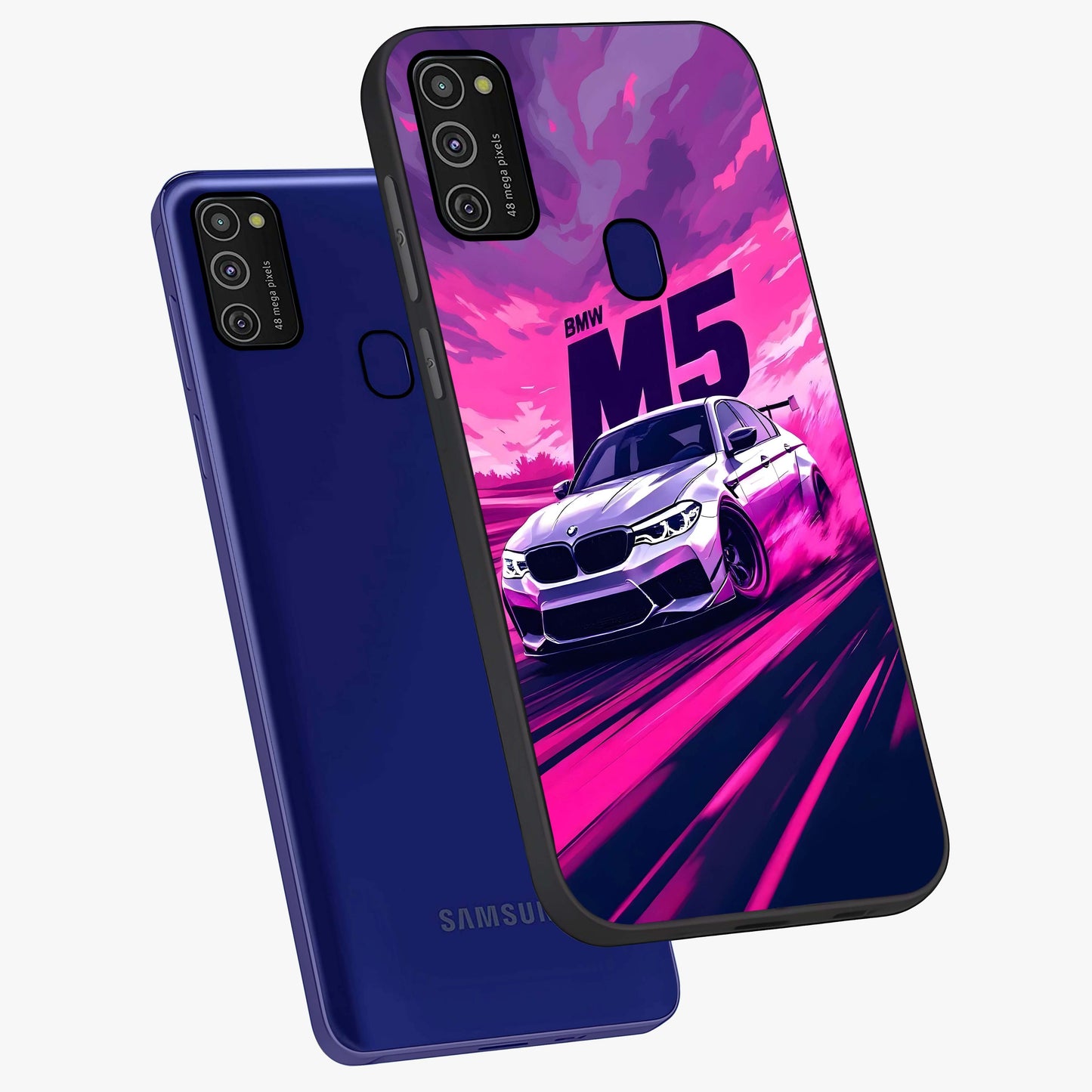 Velocity Drift Pulse Glass Case displayed in angled mockup highlighting dynamic drift design with sporty automotive aesthetic.