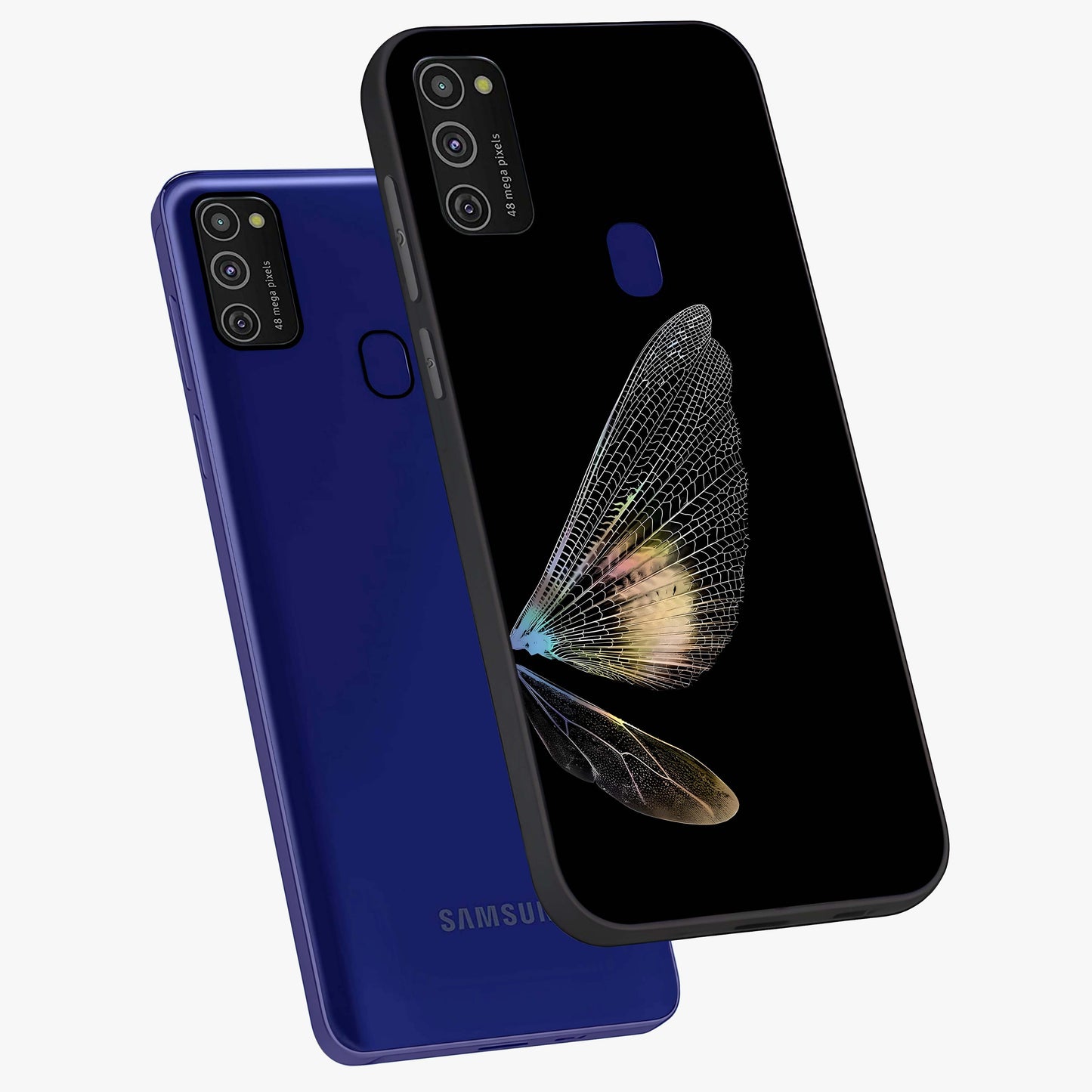 Whispers Of Wings Glass Case displayed in angled mockup highlighting soft feather design with celestial aesthetic style.