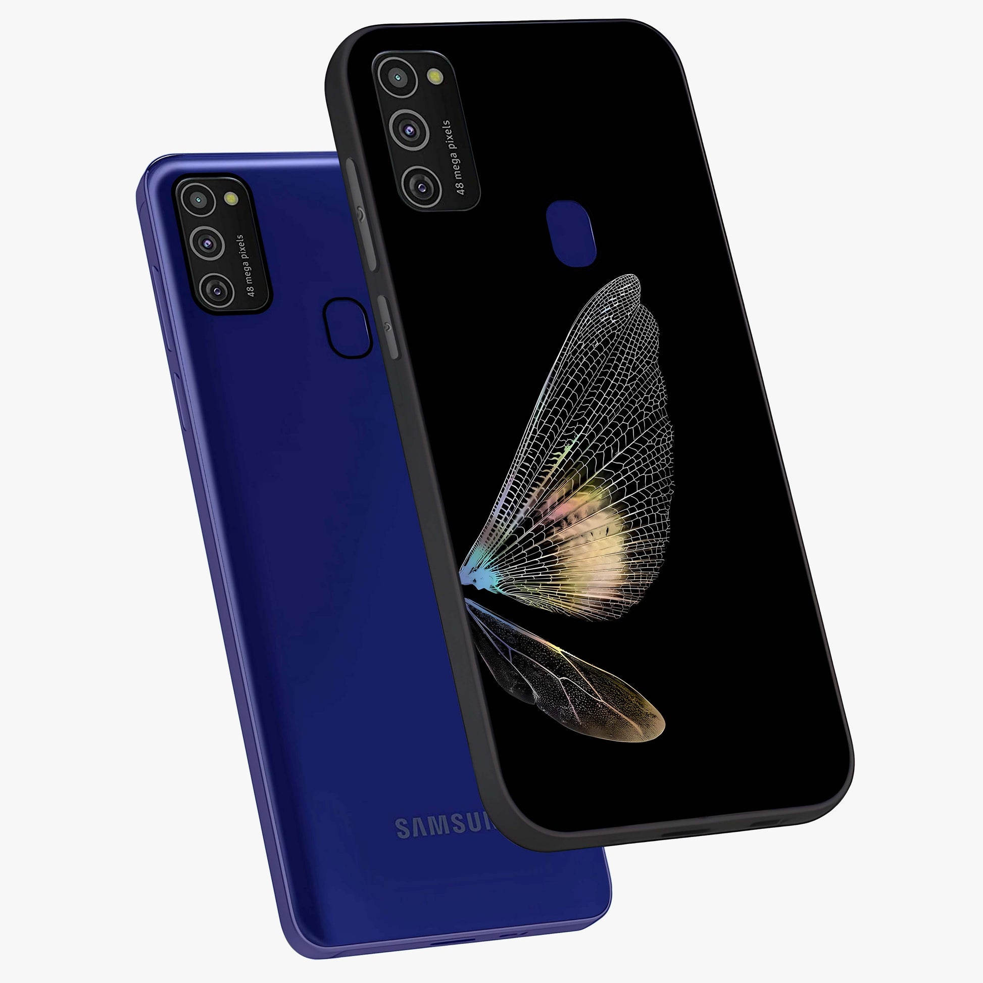 Whispers Of Wings Glass Case displayed in angled mockup highlighting soft feather design with celestial aesthetic style.