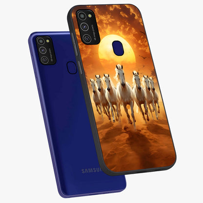 Wild Sunset Majesty Glass Case displayed in angled mockup highlighting vibrant sunset sky design with scenic aesthetic.