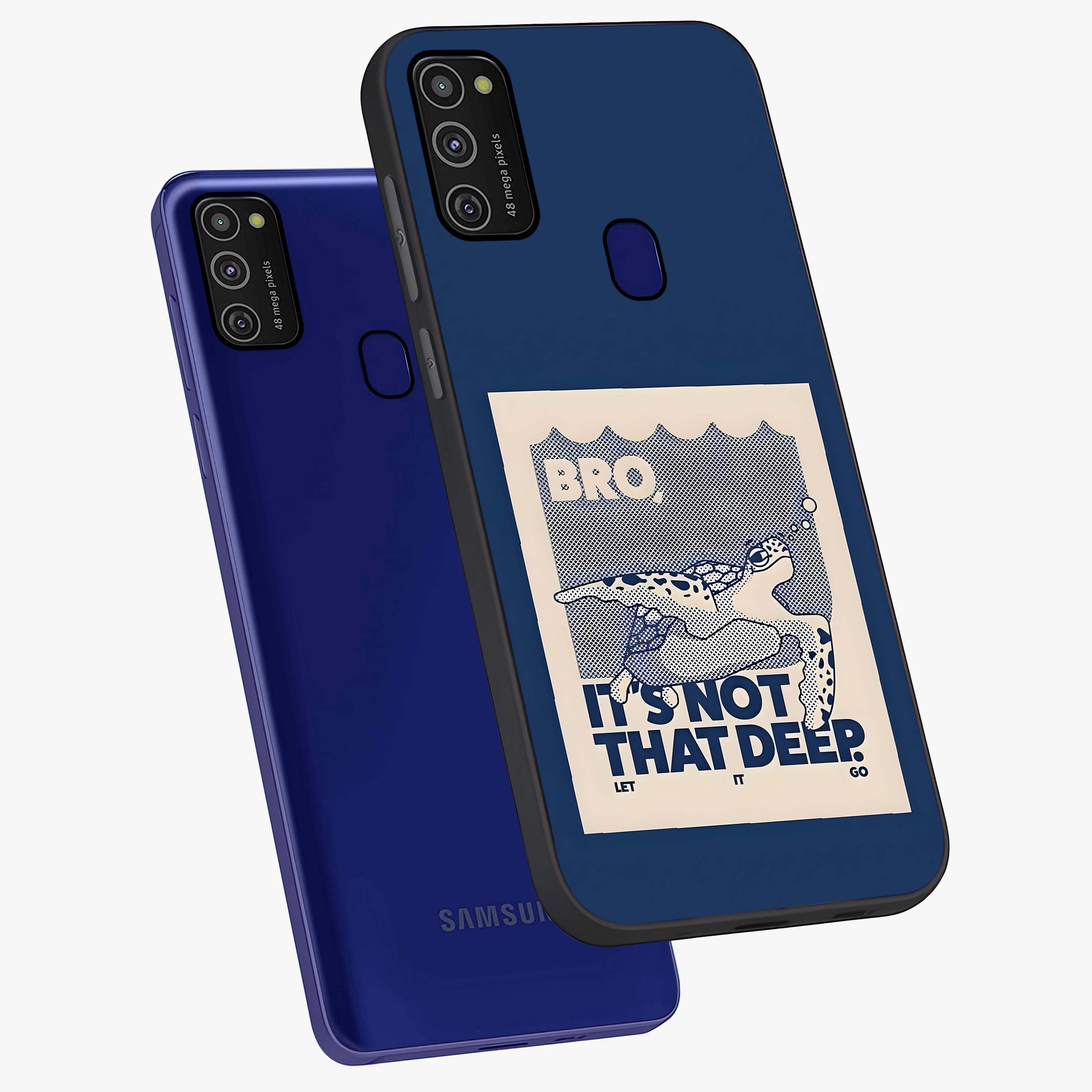 Worry Less Swim Glass Case displayed in angled mockup highlighting fun typography design with relaxed aesthetic style.