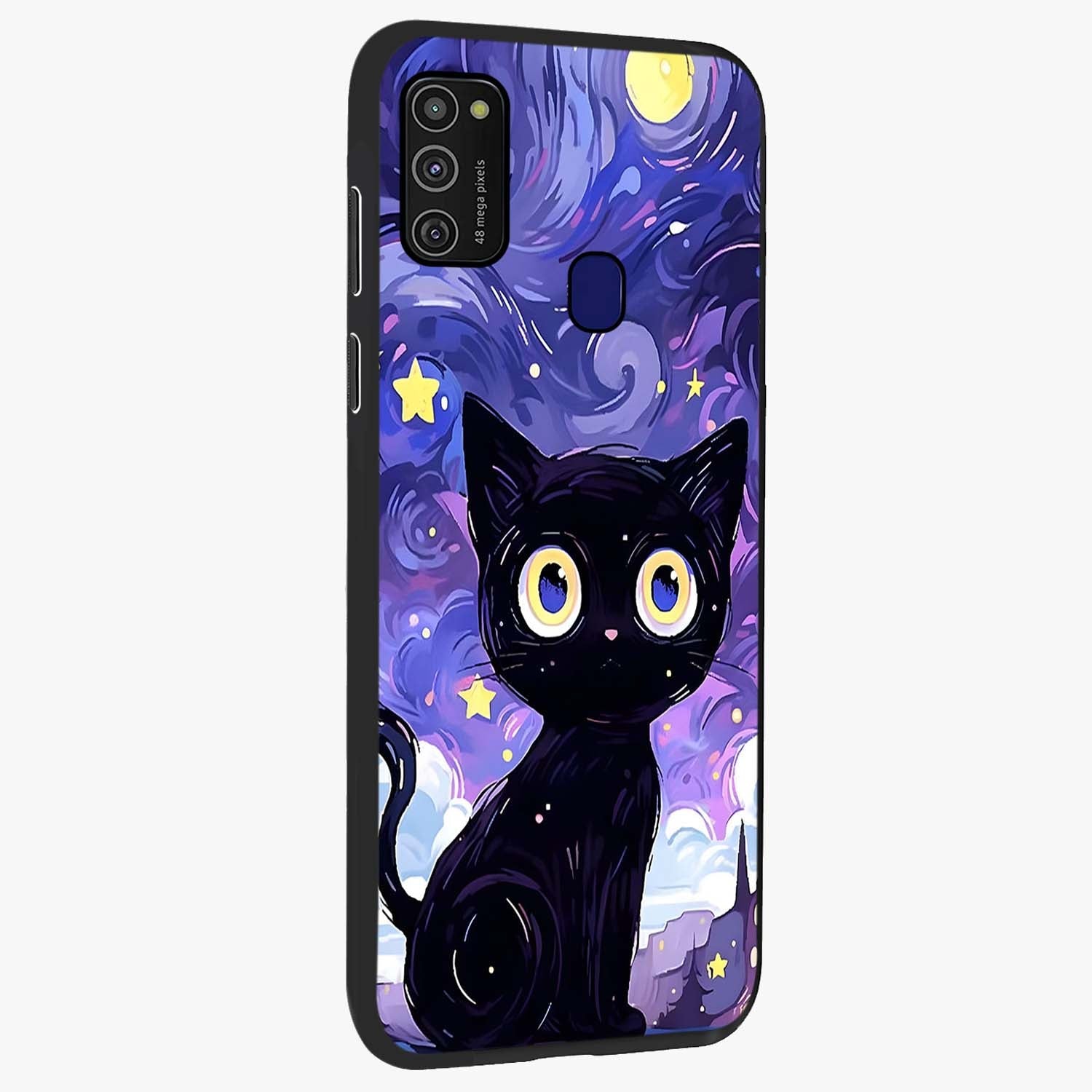 Abstract Cat Art Glass Case upright view showcasing creative feline illustration and aesthetic artistic style.