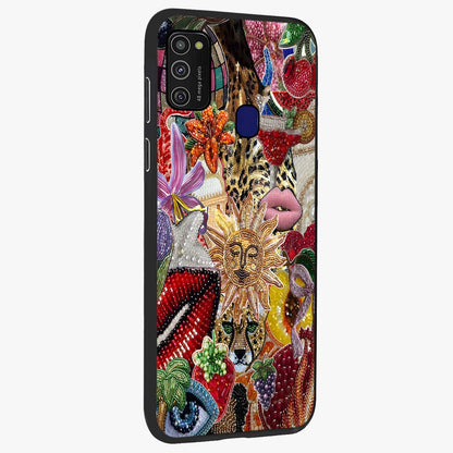 Beaded Fashion Jungle Glass Case upright view showcasing tropical jungle aesthetic with decorative bead elements.