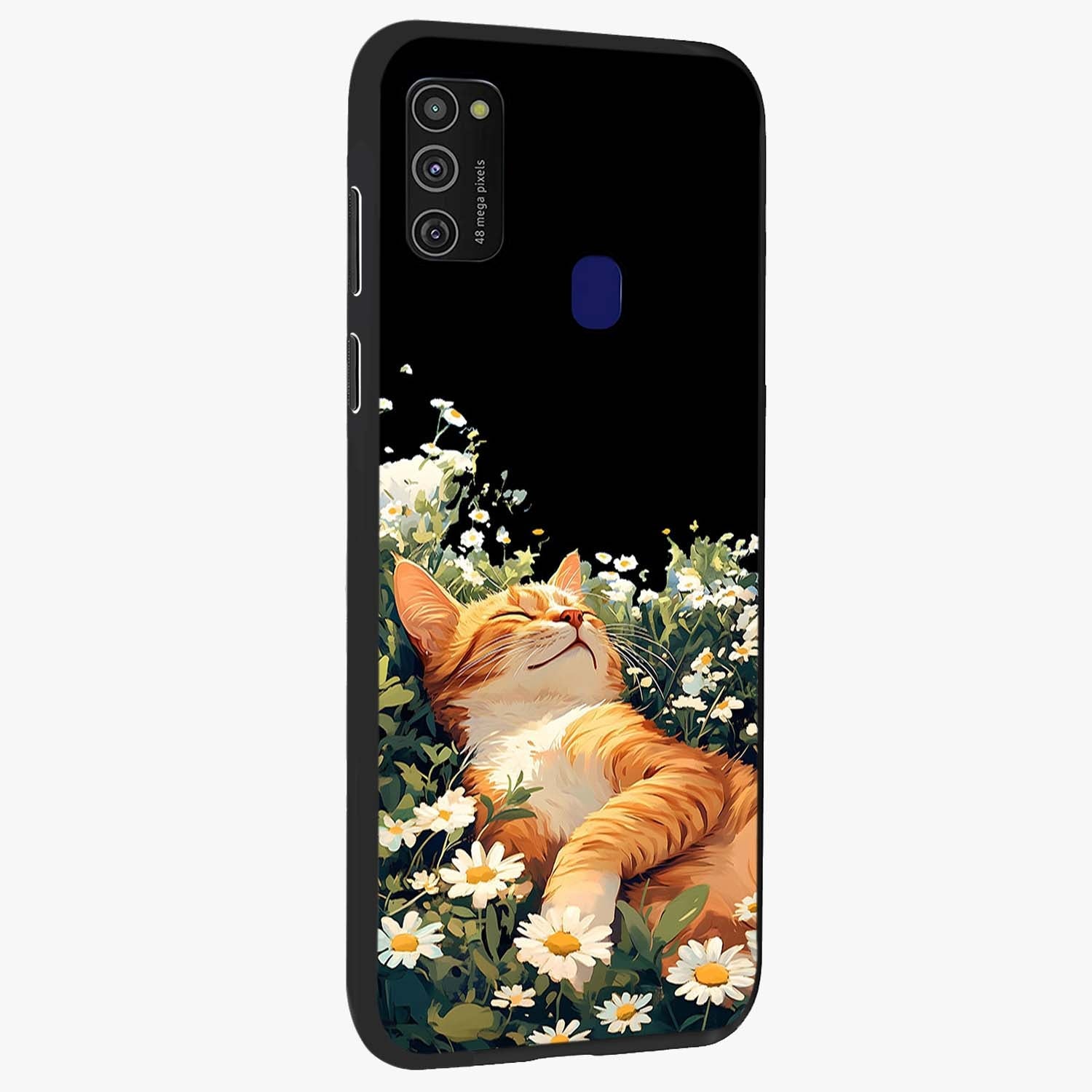 Blissful Bloom Cat Glass Case upright view showcasing charming cat design surrounded by blooming floral elements.