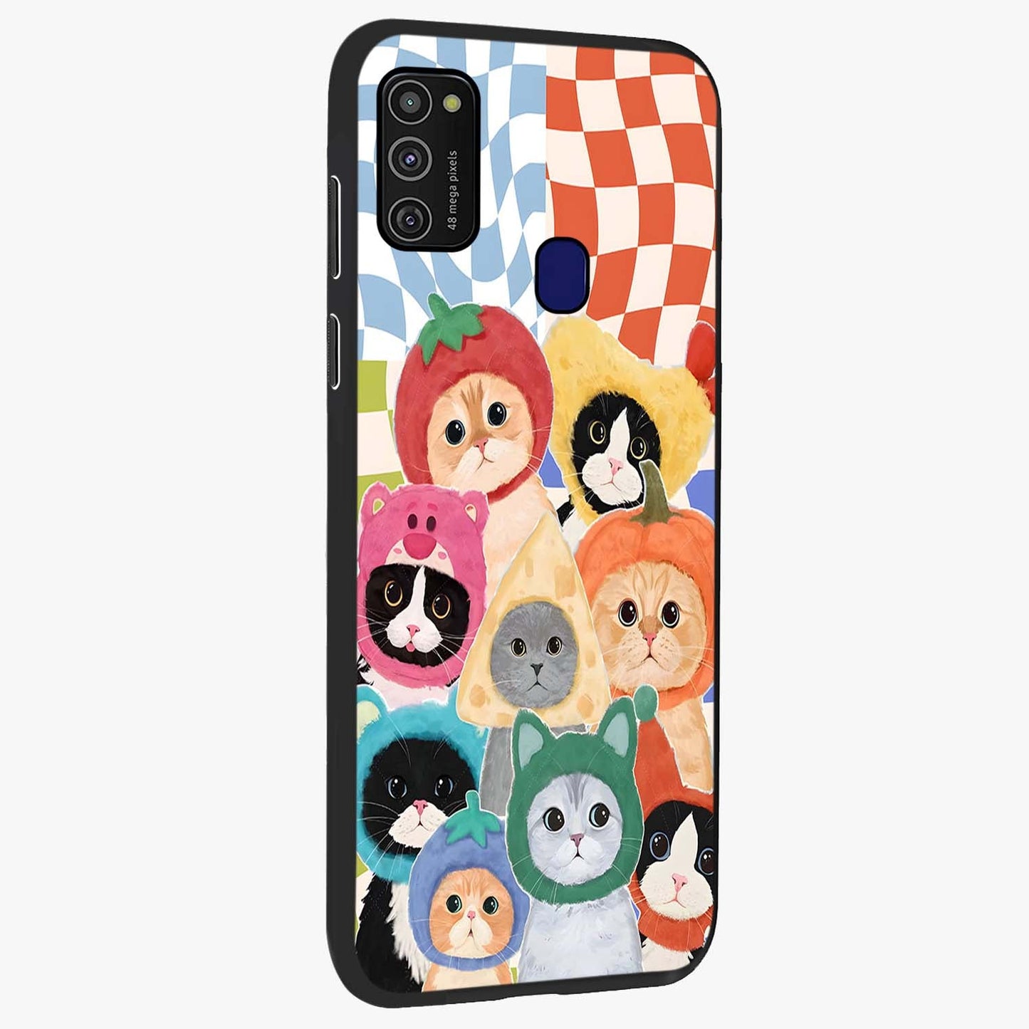 Cats in Fruits Glass Case upright view showcasing charming cat artwork with fun fruity theme.