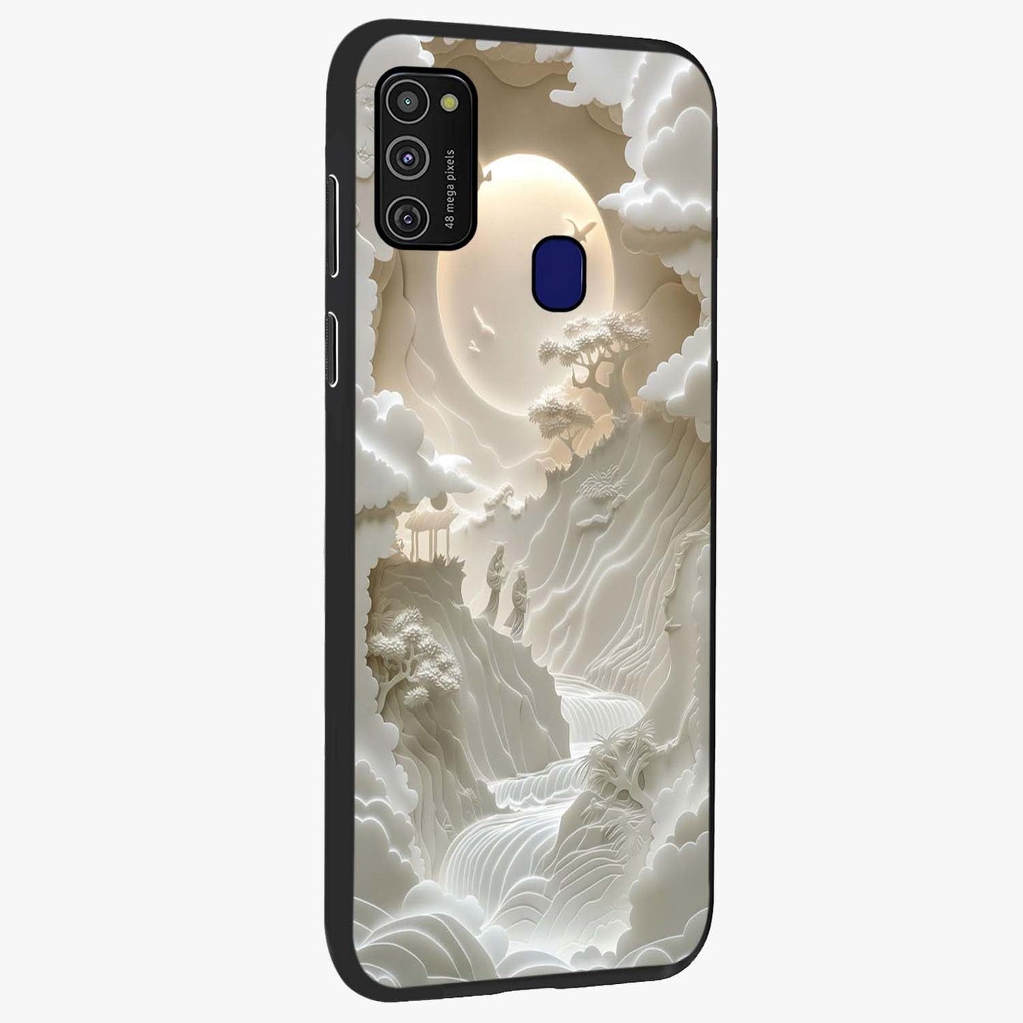Celestial Origami Glass Case upright view showcasing creative origami artwork with modern celestial style.