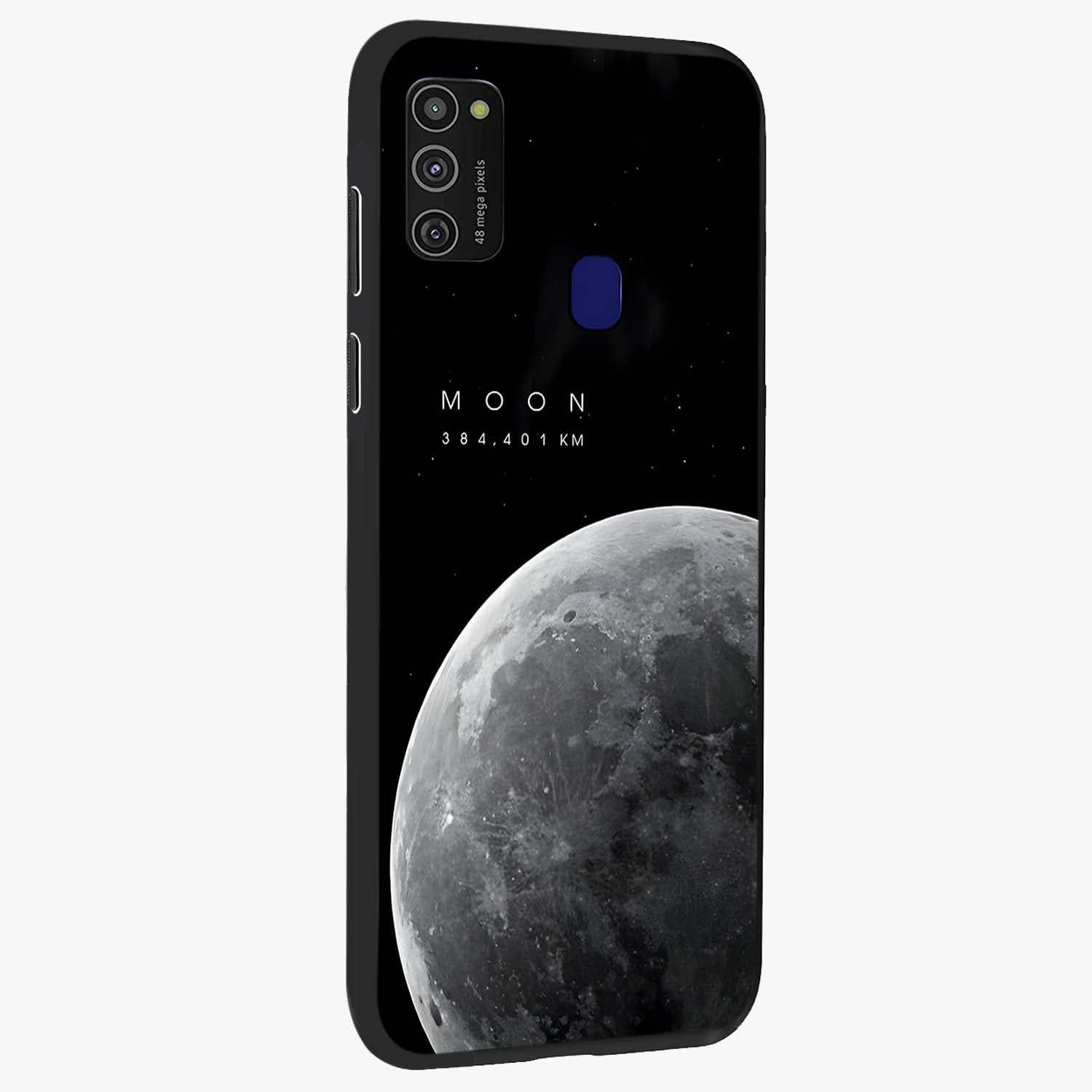 Cosmic Moon Glow Glass Case upright view showcasing luminous moon illustration with dreamy cosmic style.