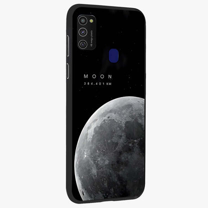 Cosmic Moon Glow Glass Case upright view showcasing luminous moon illustration with dreamy cosmic style.