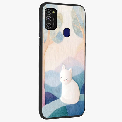 Cotton Dream Cat Glass Case upright view showcasing charming cat artwork with cozy dreamy theme.
