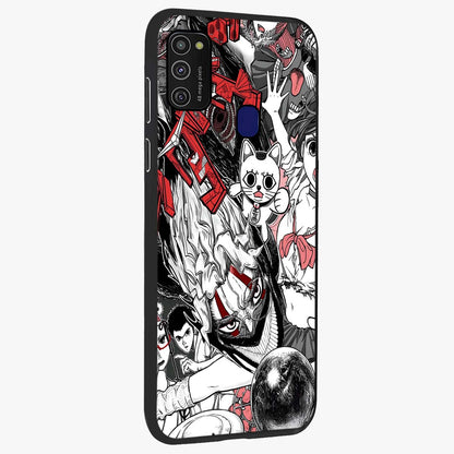 Crimson Chaos Panel Glass Case upright view showcasing intense crimson artwork with dramatic aesthetic style.