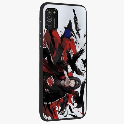 Crimson Crow Illusion Glass Case upright view showcasing striking crow illusion artwork with intense crimson theme.