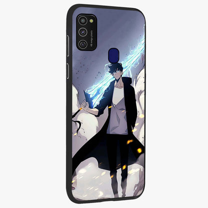 Dark Lightning Anime Warrior Glass Case upright view showcasing dramatic warrior artwork with dark lightning aesthetic.