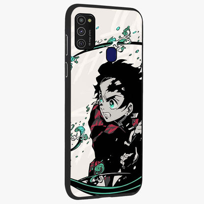 Demon Slayer Glass Case upright view showcasing powerful anime artwork with intense warrior theme.