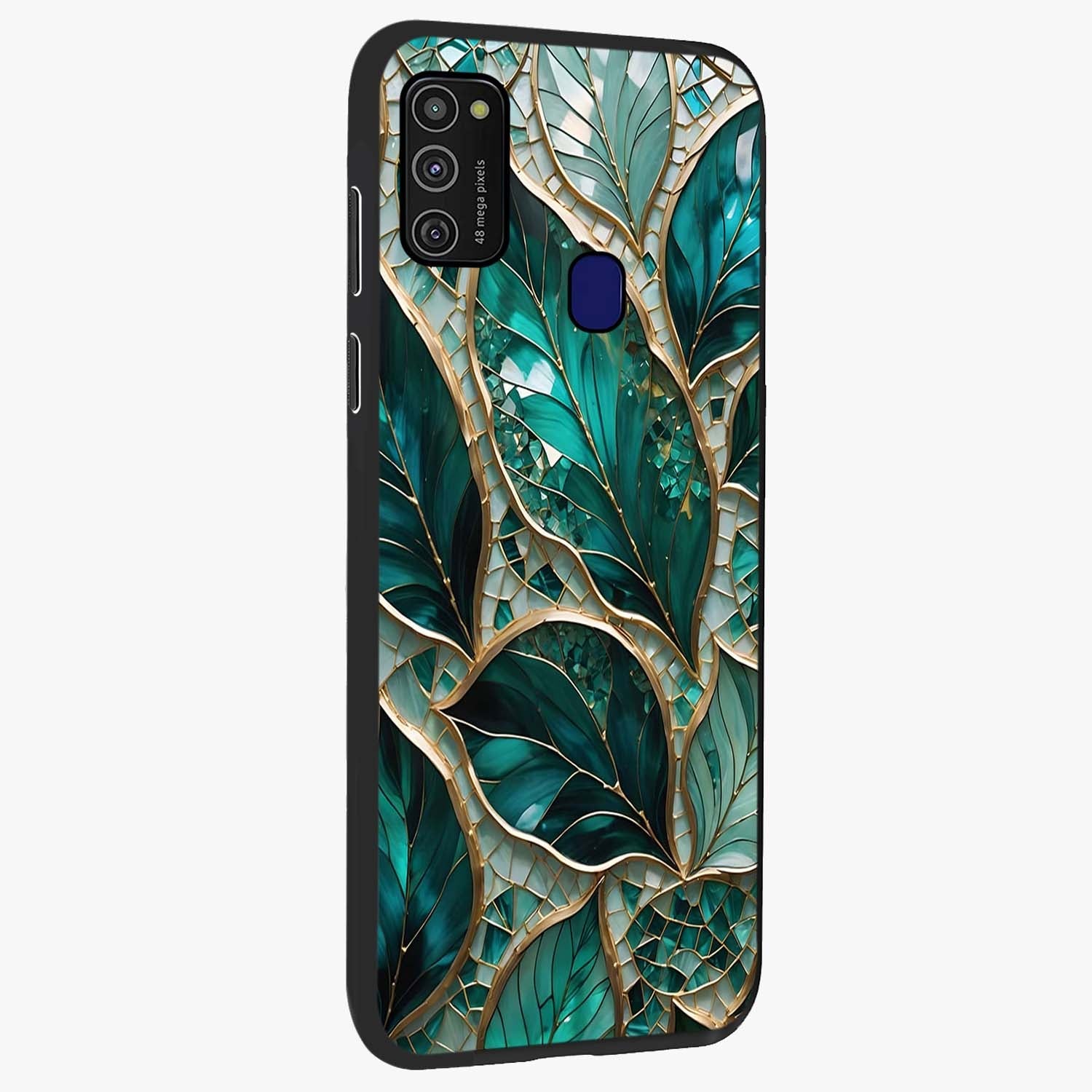 Emerald Leaf Glass Glass Case upright view showcasing fresh green leaf artwork with calming nature inspired style.