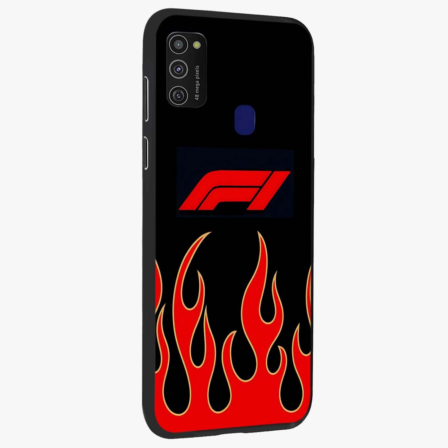 Fire F11 Glass Case upright view showcasing dynamic flame artwork with intense visual theme.