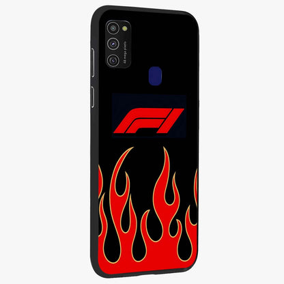 Fire F11 Glass Case upright view showcasing dynamic flame artwork with intense visual theme.
