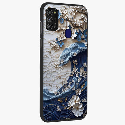 Floral Wave Origami Glass Case upright view showcasing creative floral origami artwork with artistic decorative theme.