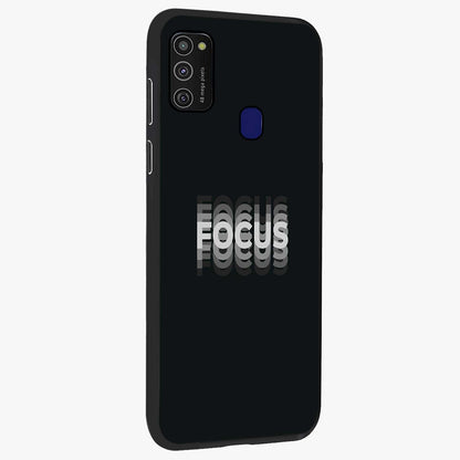 Focus Mode On Glass Case upright view showcasing strong typography statement with sleek motivational theme.