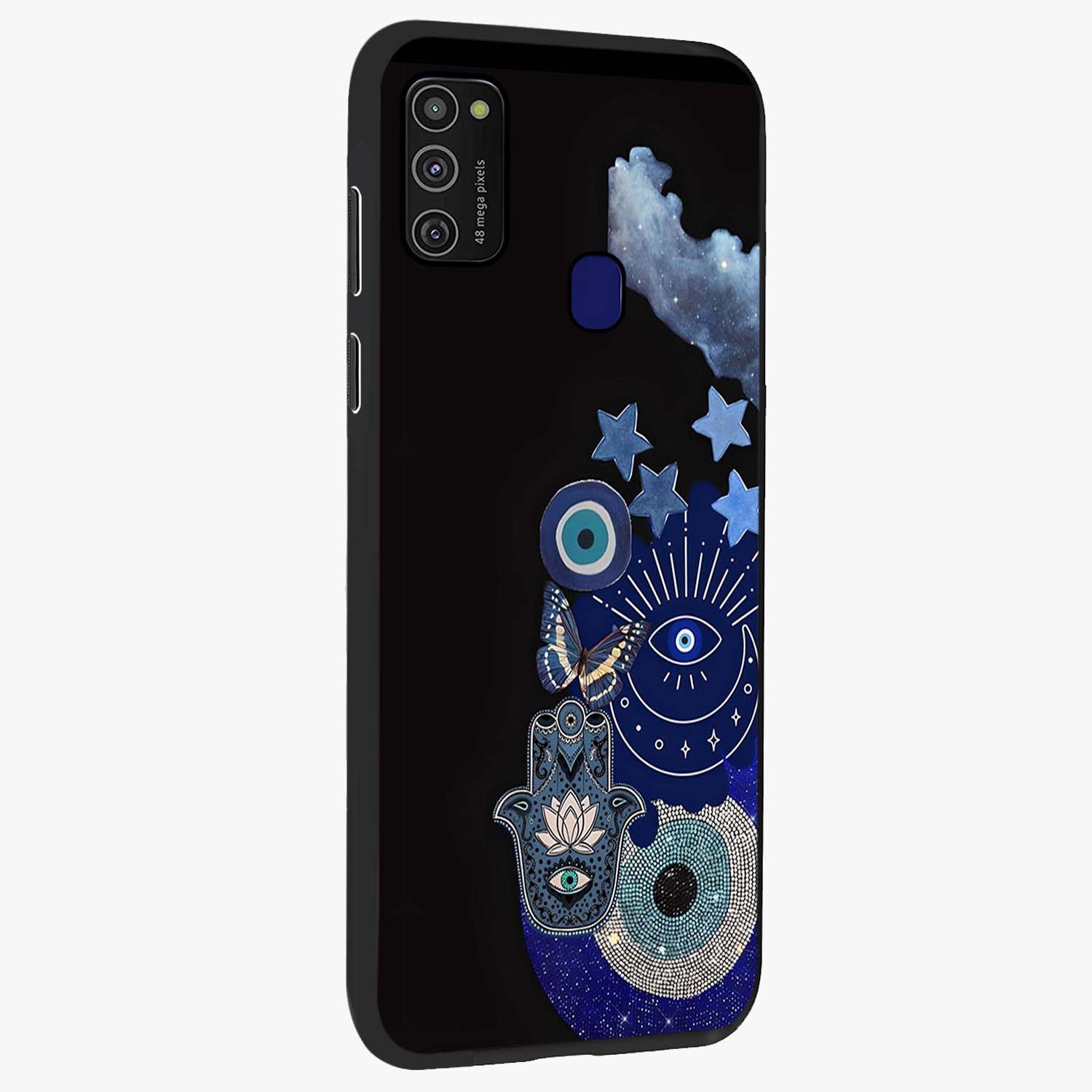 Galactic Charm Cluster Glass Case upright view showcasing glowing cosmic charm artwork with magical celestial style.