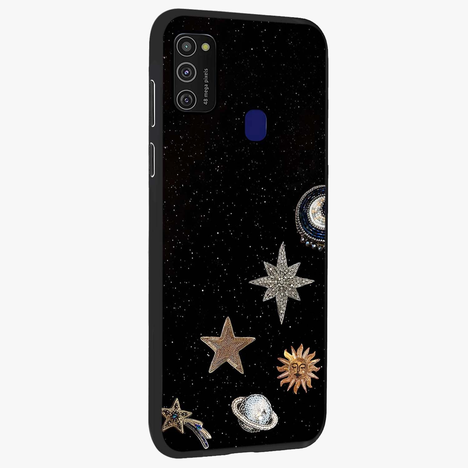 Galactic Charm Glow Glass Case upright view showcasing glowing cosmic charm artwork with magical celestial style.