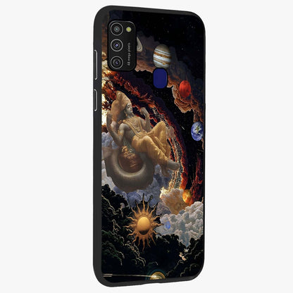 Galactic Divine God Glass Case upright view showcasing mystical divine artwork with dramatic cosmic theme.