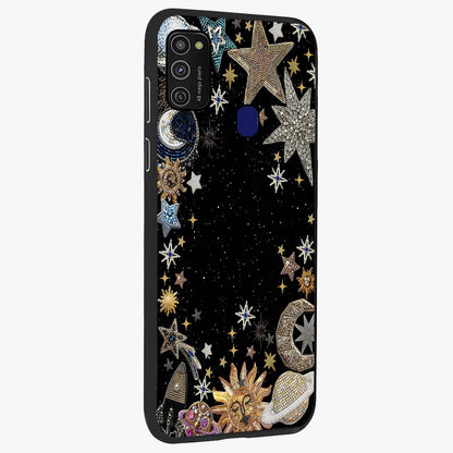 Galactic Jewel Stars Glass Case upright view showcasing glittering star jewel artwork with vibrant galaxy theme.