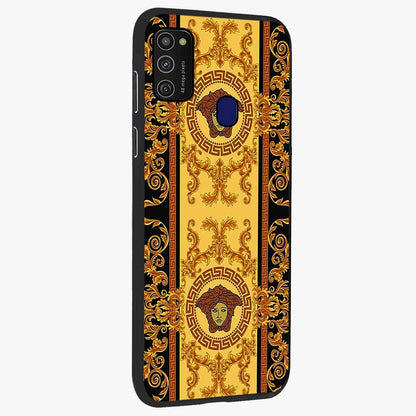 Golden Lotus Glow Glass Case upright view showcasing luminous lotus artwork with peaceful divine theme.