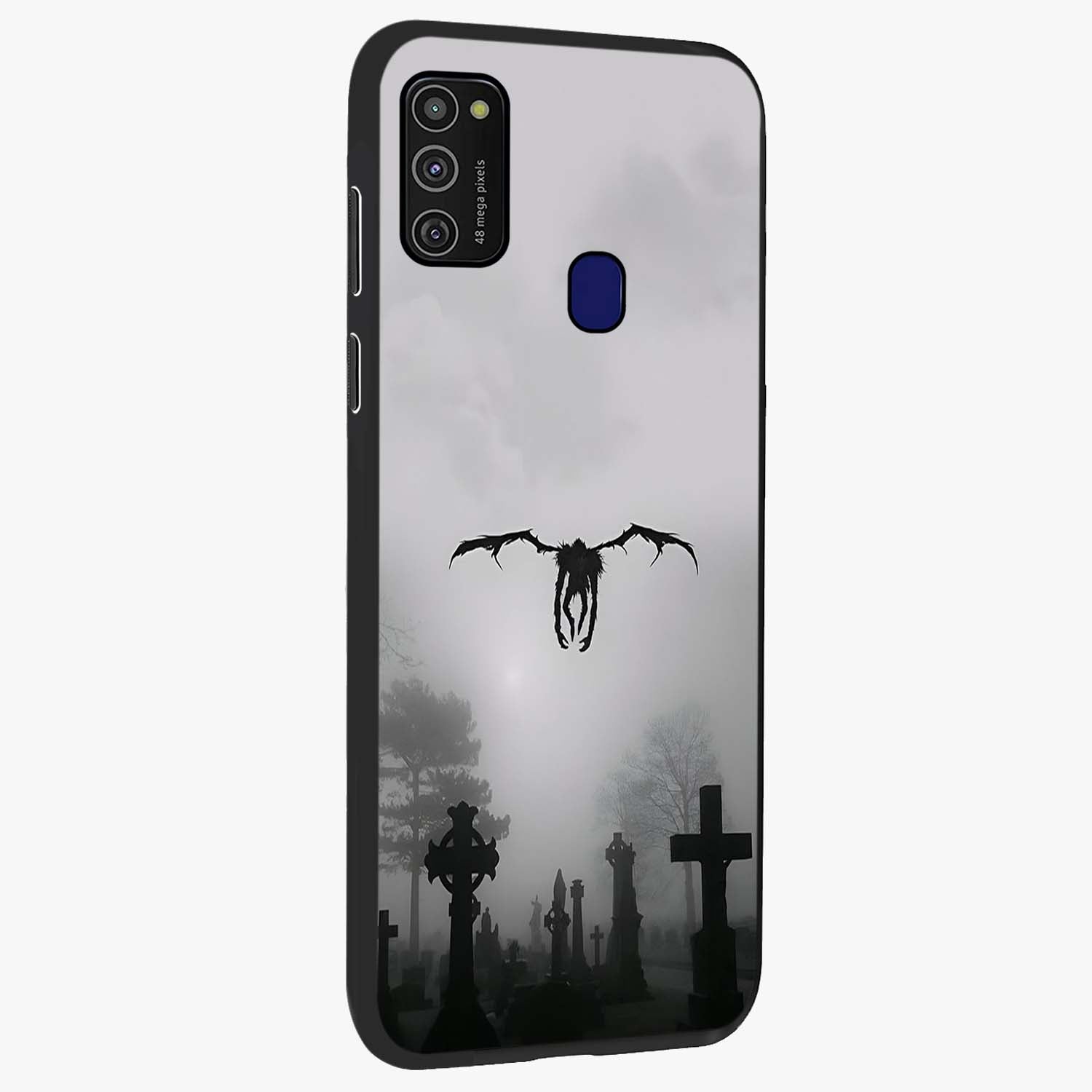 Graveyard Shadow Descent Glass Case upright view showcasing haunting graveyard artwork with dramatic dark theme.