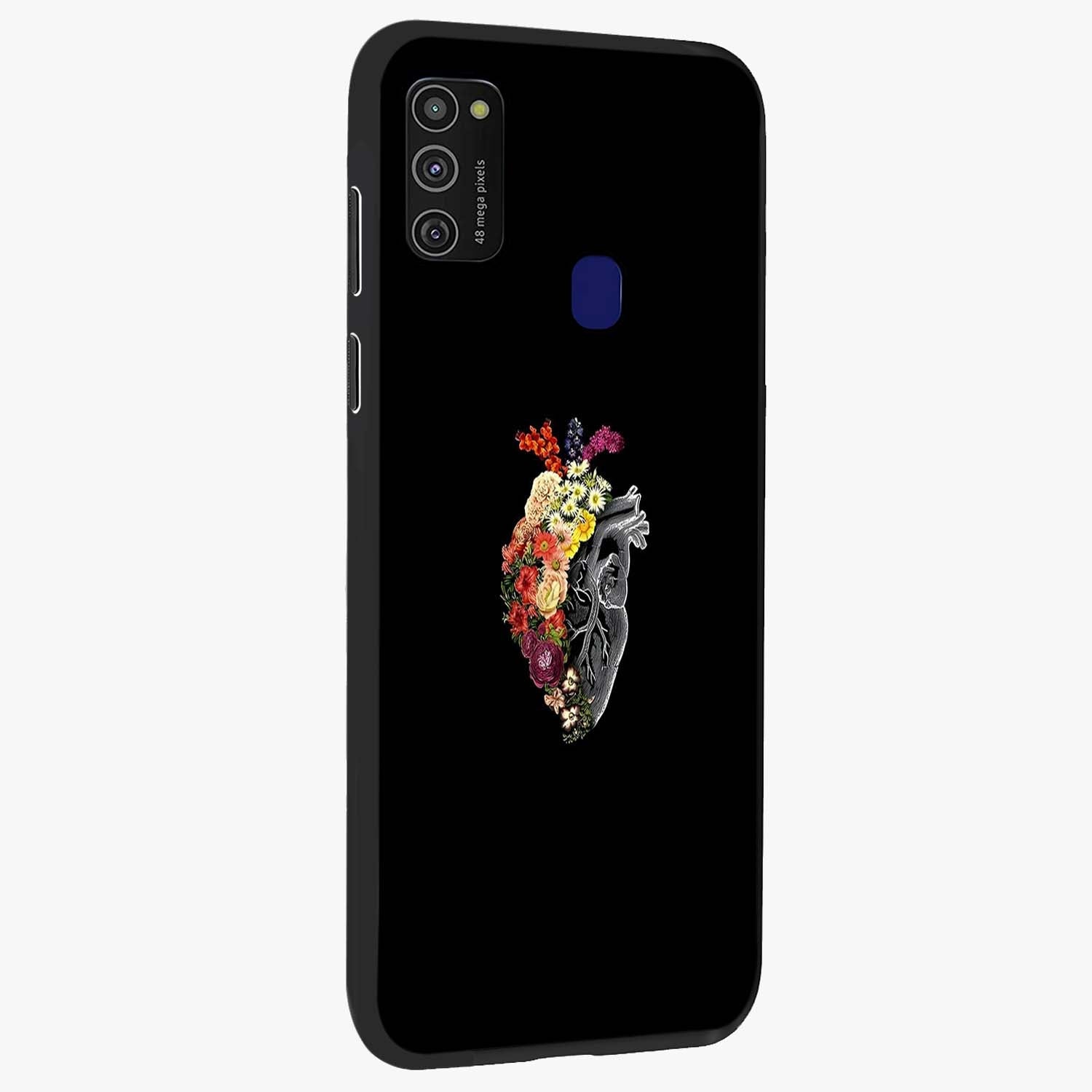 Heart With Flowers Glass Case upright view showcasing decorative heart and floral artwork with sweet romantic theme.