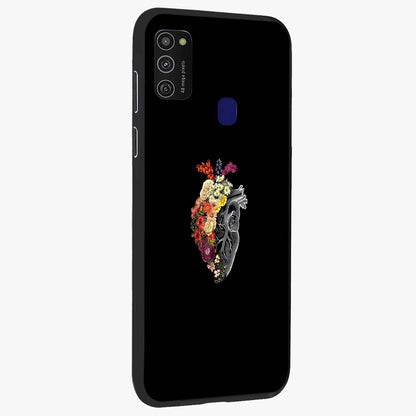 Heart With Flowers Glass Case upright view showcasing decorative heart and floral artwork with sweet romantic theme.