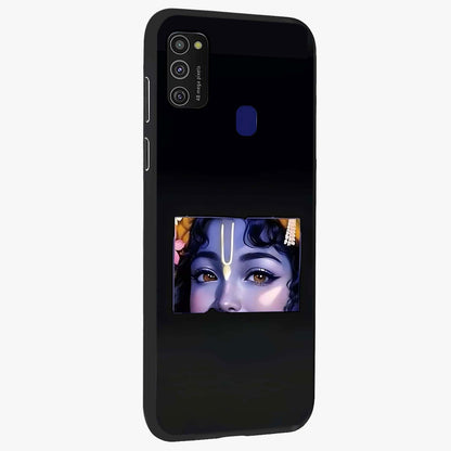 Krishna Divine Embrace Glass Case upright view showcasing sacred Krishna artwork with peaceful devotional theme.