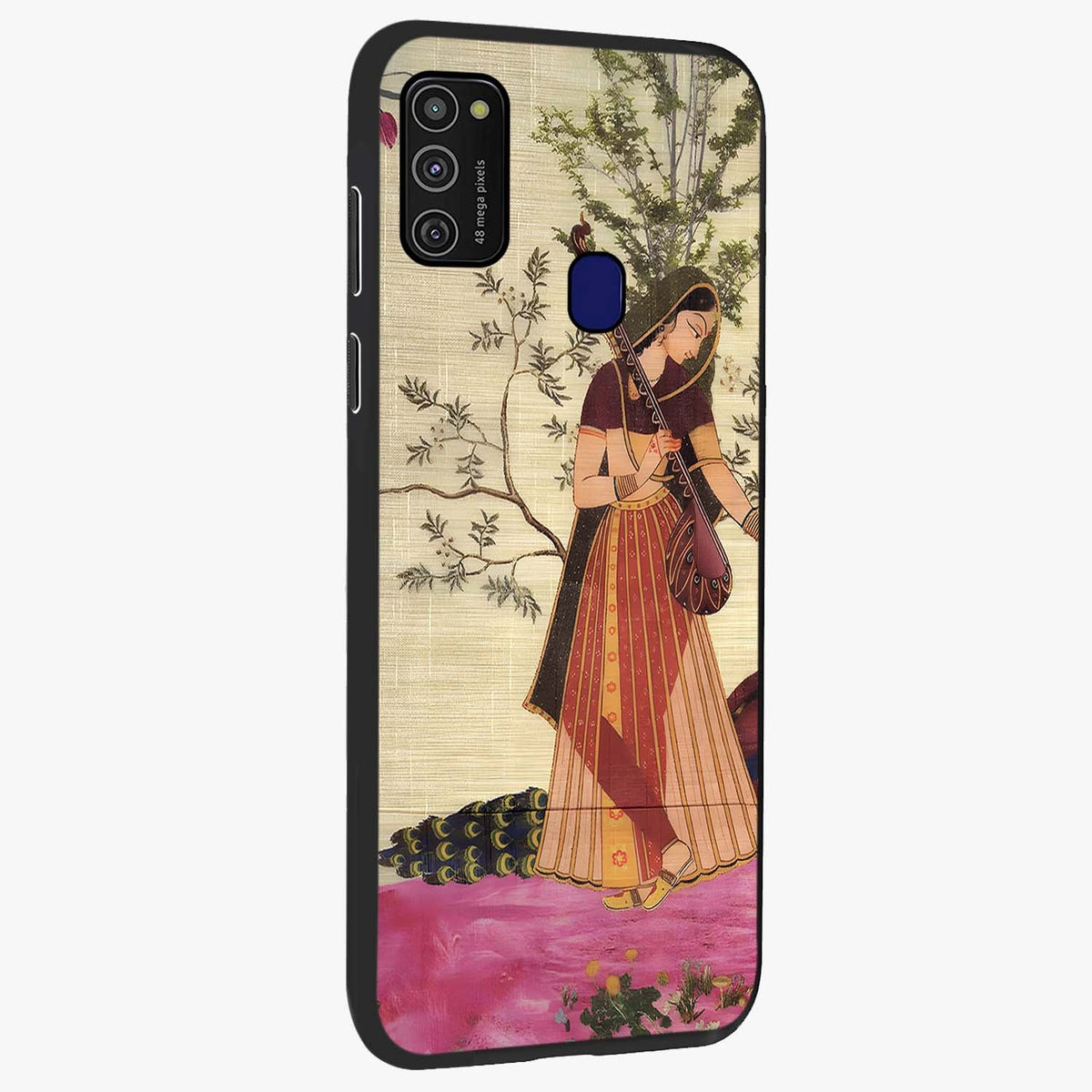 Lady With Veena Art Glass Case upright view showcasing classical veena artwork with traditional artistic theme.