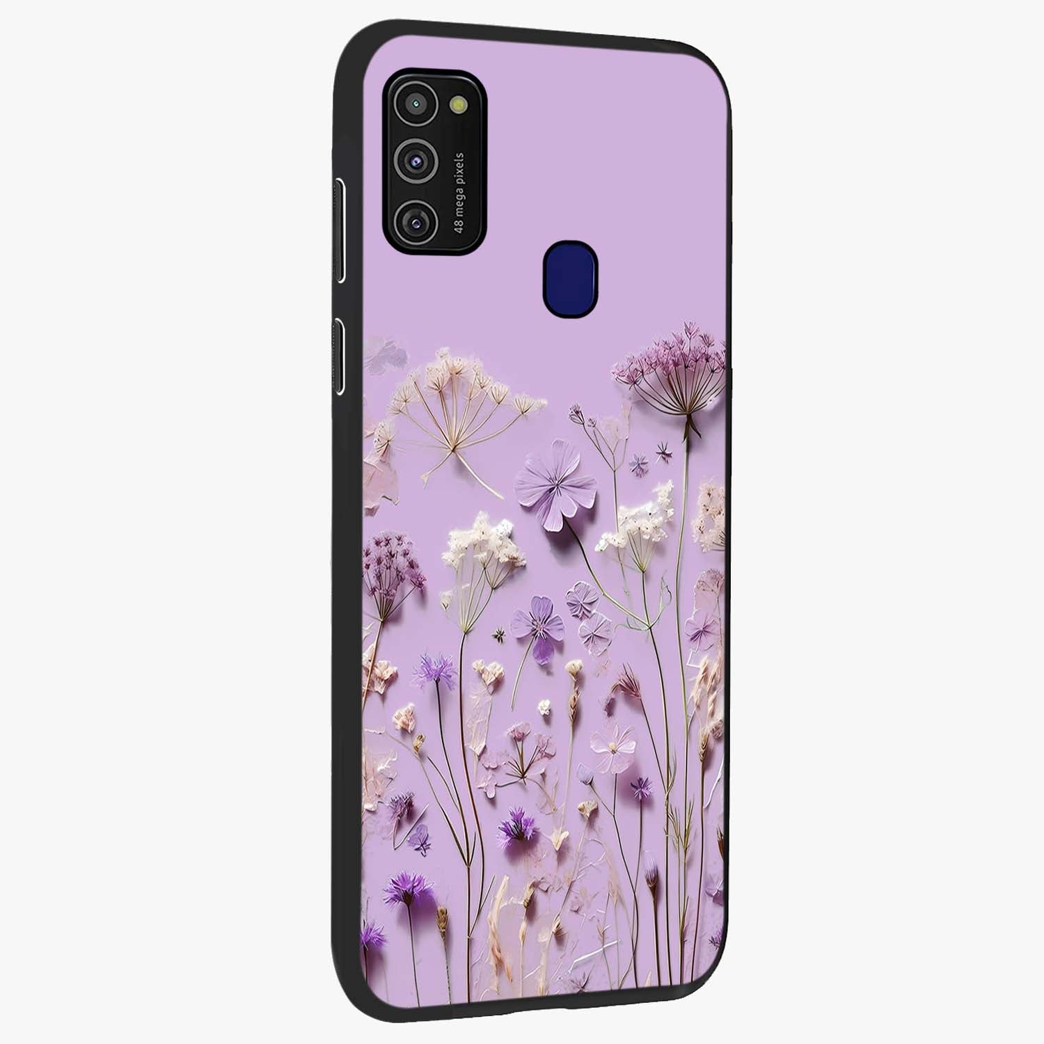 Lavender Blossom Dream Glass Case upright view showcasing delicate lavender blossom artwork with peaceful floral theme.
