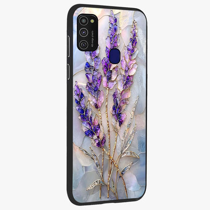 Lavender Dream Glow Glass Case upright view showcasing radiant lavender glow artwork with calming dreamy theme.
