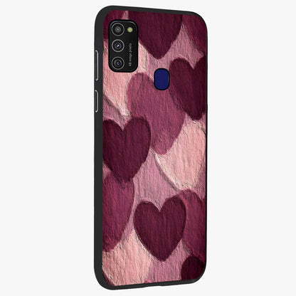 Layered Paper Hearts Glass Case upright view showcasing decorative layered heart artwork with sweet love theme.