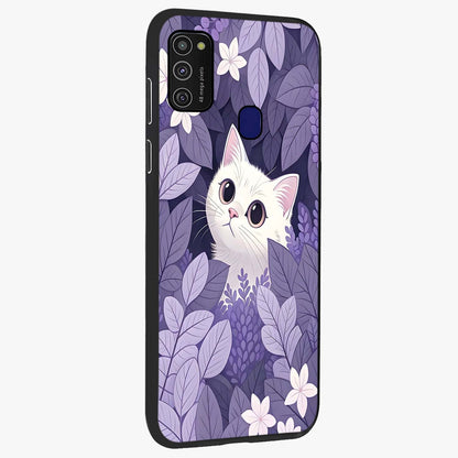 Lilac Hide Peek Cat Glass Case upright view showcasing charming cat artwork with adorable peek theme.