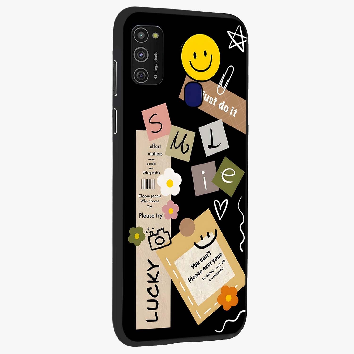 Lucky Aesthetic Collage Glass Case upright view showcasing vibrant collage artwork with youthful aesthetic theme.