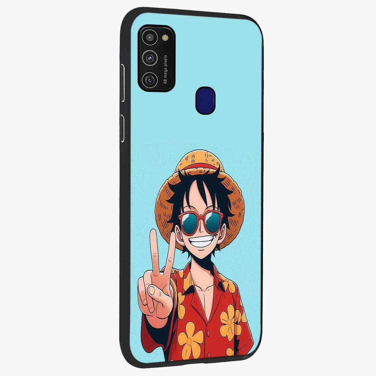 Luffy Summer Anime Vibe Glass Case upright view showcasing dynamic anime artwork with bright adventurous theme.