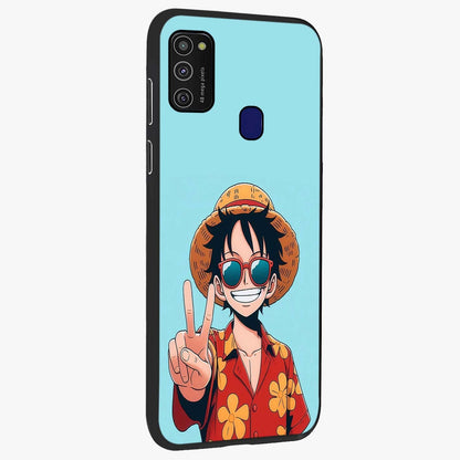 Luffy Summer Anime Vibe Glass Case upright view showcasing dynamic anime artwork with bright adventurous theme.
