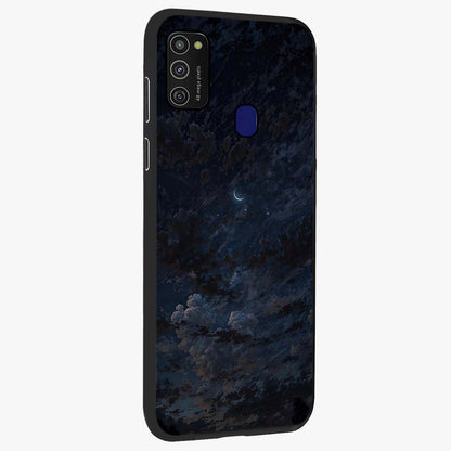 Lunar Veil Silence Glass Case upright view showcasing calm moon themed artwork with serene night atmosphere.