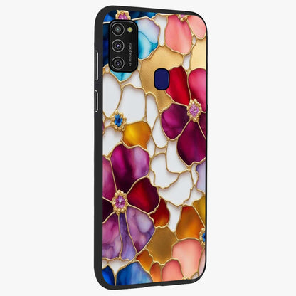 Marble Flower Pattern Glass Case upright view showcasing decorative marble flower artwork with refined style.