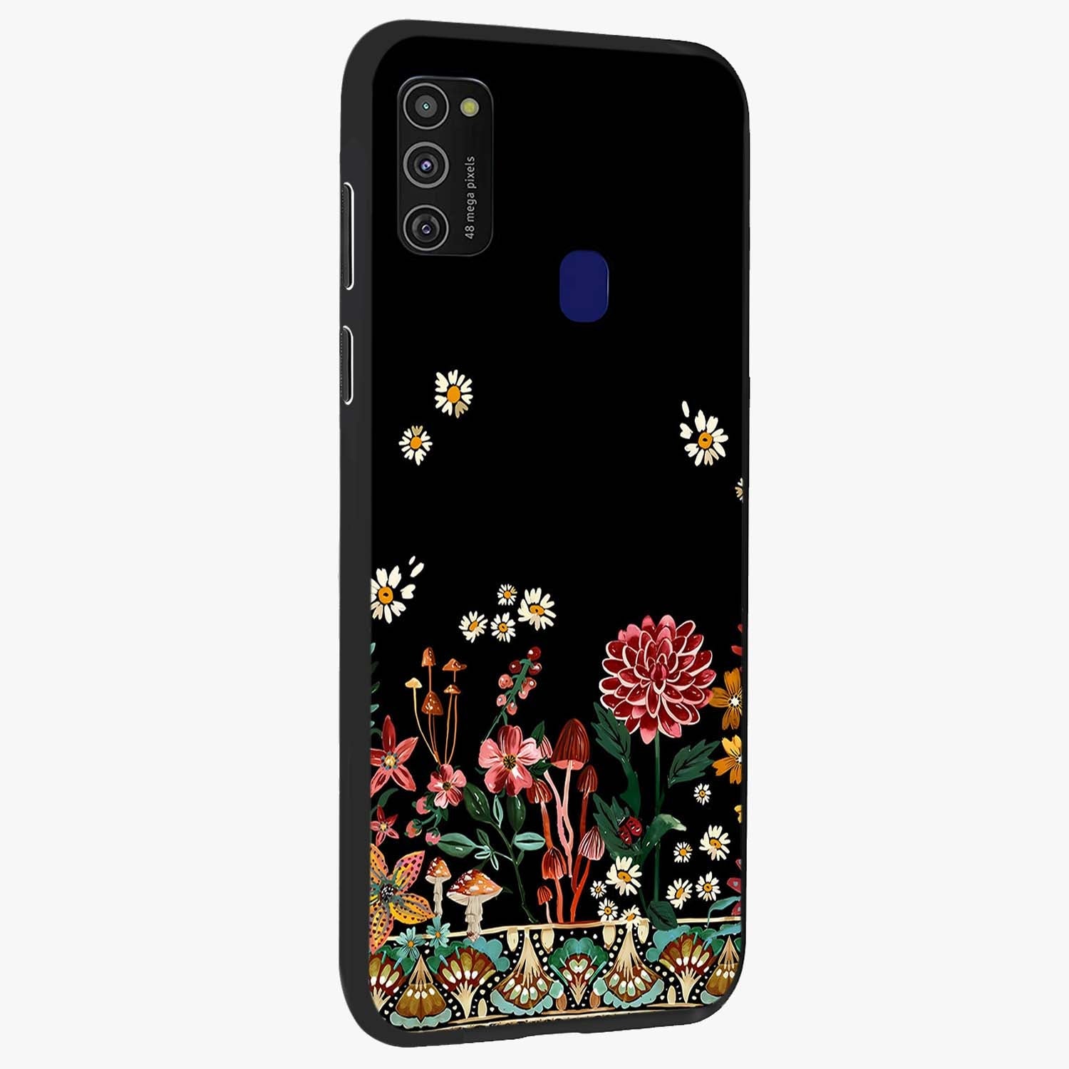 Midnight Bloom Pattern Glass Case upright view showcasing decorative floral artwork with deep night themed palette.