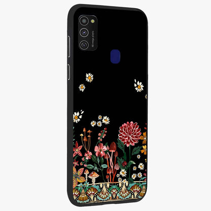 Midnight Bloom Pattern Glass Case upright view showcasing decorative floral artwork with deep night themed palette.